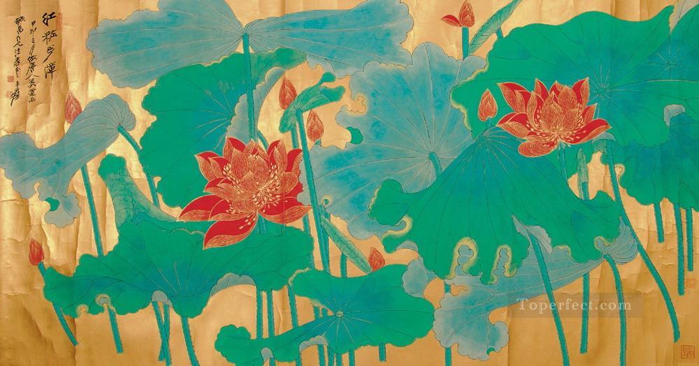 Chang dai chien lotus 29 old Chinese Oil Paintings
